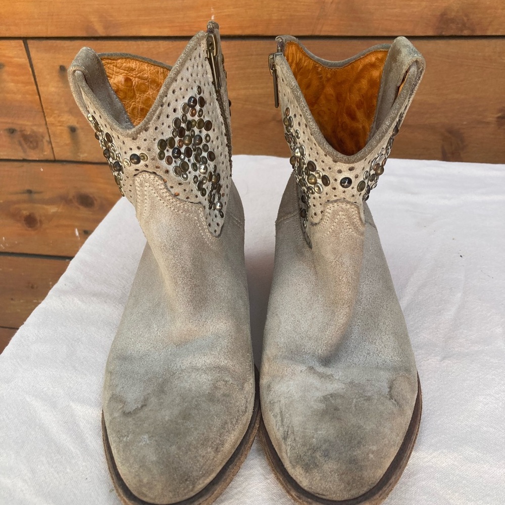 Frye Studded Gray Ankle Boots